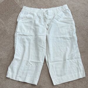 White Linen Drawstring Wide-Leg Pants